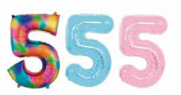 GLOBOS NUMERO # 5 40&quot; (ARCOIRIS; CELESTE; ROSADO)